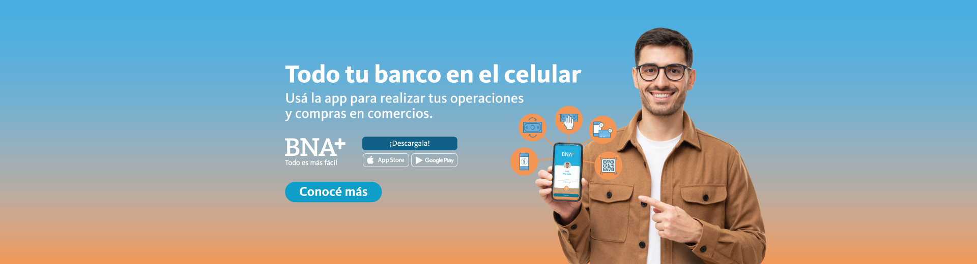Descarga nuestra billetera virtual B N A mas desde la store de tu celular. Hacé clic en la imagen para obtener más información.
