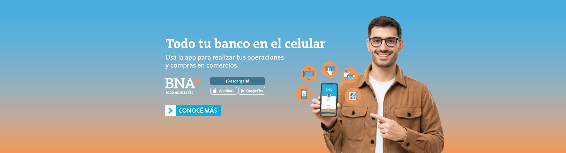 Descarga nuestra billetera virtual B N A mas desde la store de tu celular. Hacé clic en la imagen para obtener más información.