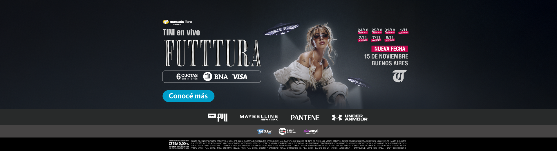 Tini en vivo, nueva fecha para futura. Comprá tu entrada para el 15 de noviembre de 2025 con 6 cuotas sin interés. Hacé clic en el enlace para más información